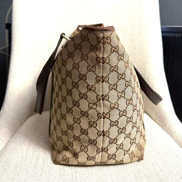 Gucci authentic Sherry Line open tote bag monogram brown canvas ribbon accents - Picture 6 of 16